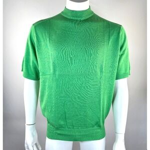 Genelli Silk Cotton Knit Shirt Mens M NWT Short Sleeve Mock Neck Bold Green Top